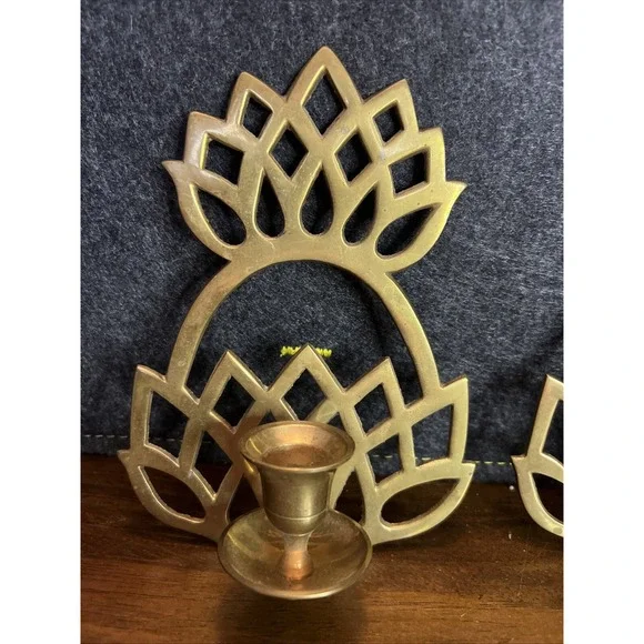 Pair Of Brass Pineapple Wall Mount Candle Holder 7" Tall 5" Wide EUC India - Picture 5 of 7